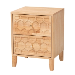 Baxton Studio Hosea Japandi Carved Honeycomb Natural 2-Drawer Nightstand